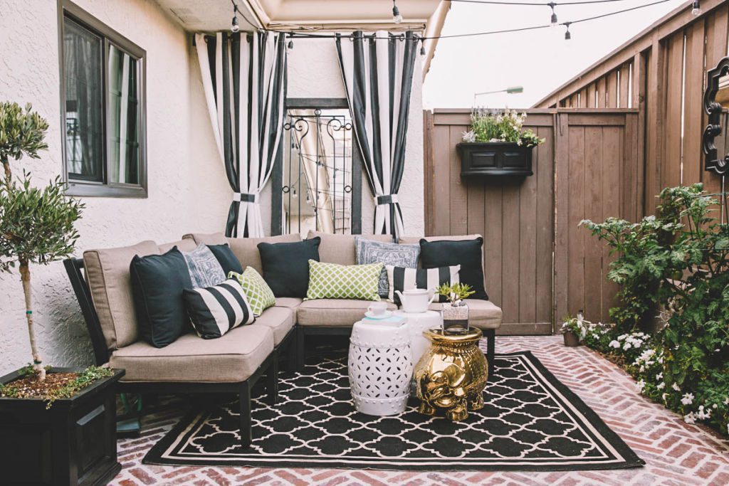 A patio remodel using Decorist, an online interior design service. All decor by Lowes Home Improvement. 