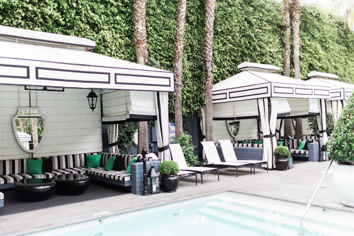 Poolside at the Viceroy Hotel in Santa Monica, a luxury boutique hotel by the ocean.